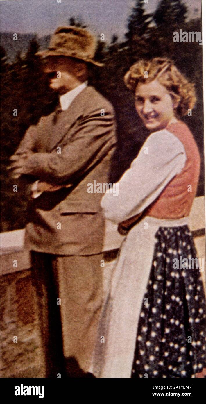 1930 's , GERMANY : EVA BRAUN , in bavarian costume , at ' Berghof ' house with her lover  ADOLF  HITLER - NAZI - NAZISMO - WWII - 2nd - SECONDA GUERR Stock Photo
