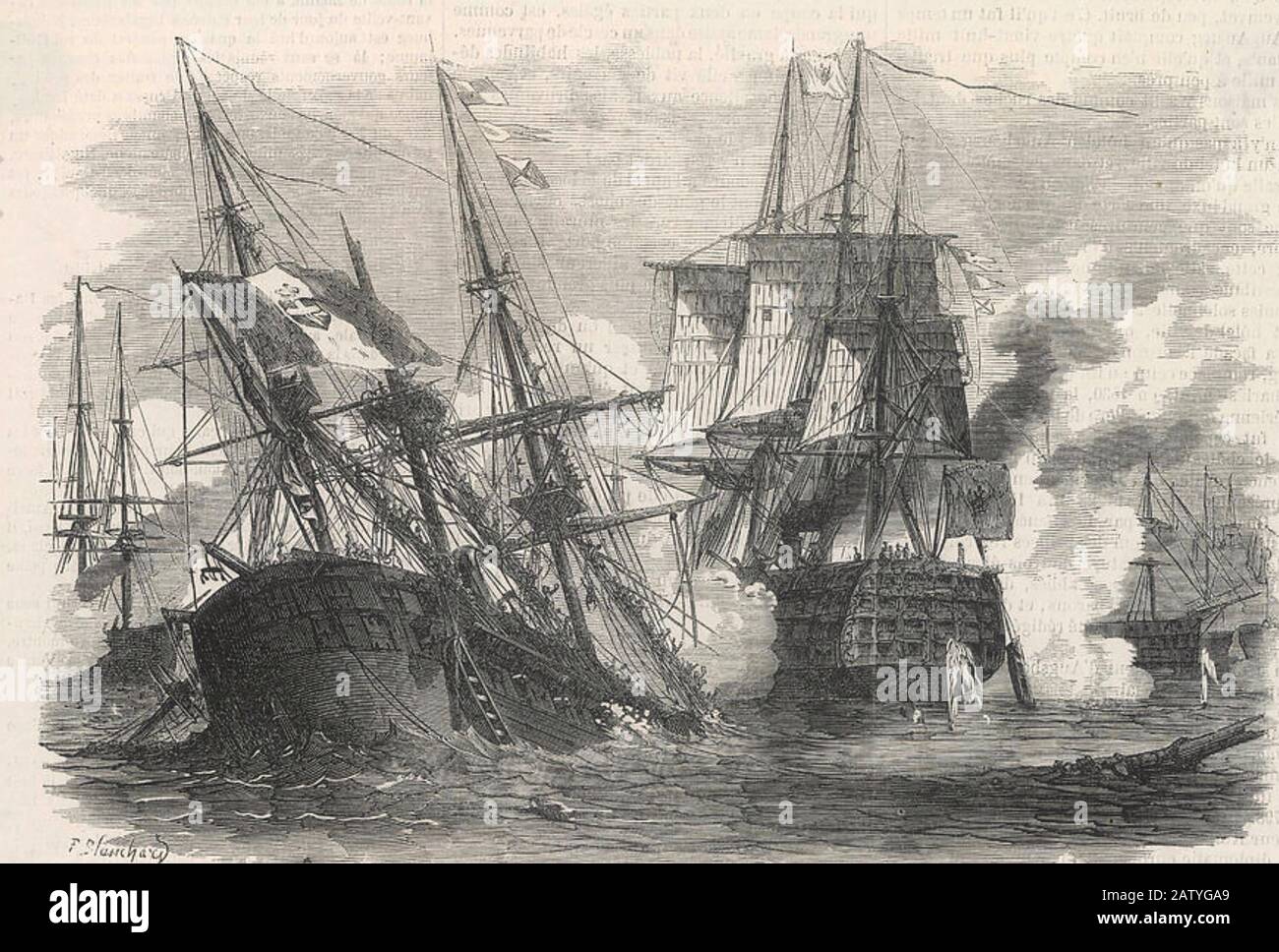 BATTLE OF LISA 13 March 1811 between a British frigate squadron against a much larger group of French and Italian ships. Stock Photo