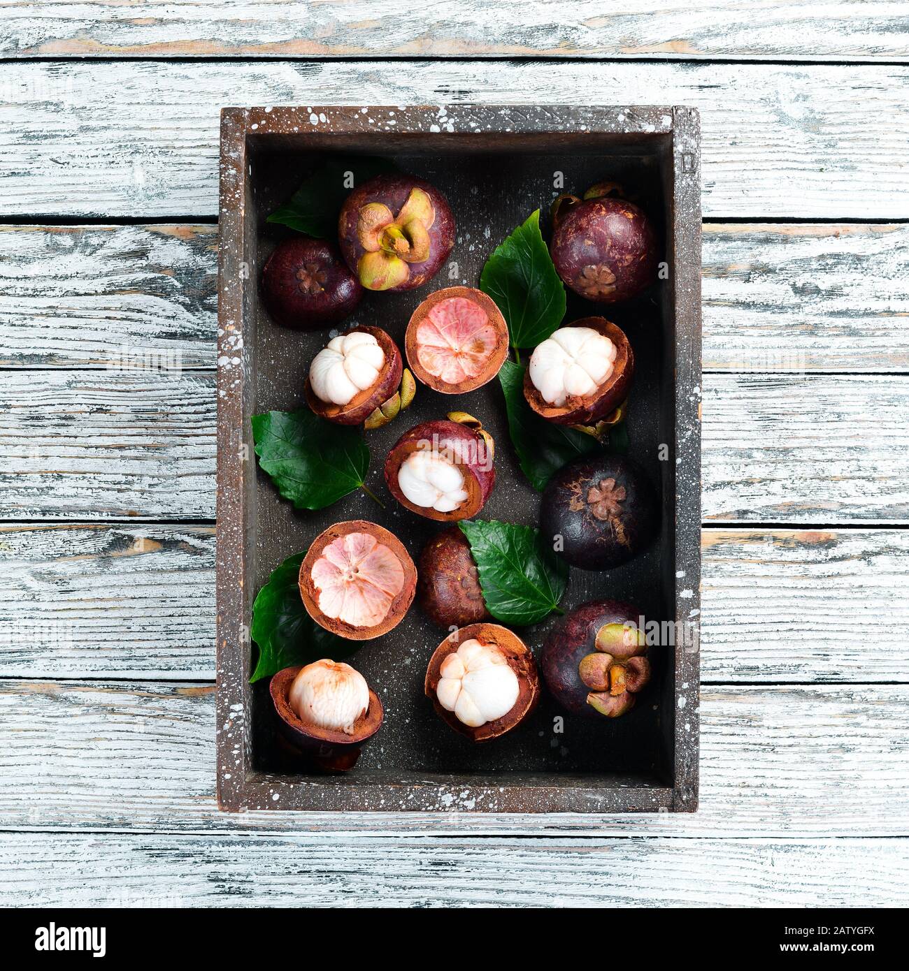 Fresh Mangosteen in a wooden box. Tropical Fruits Stock Photo Alamy
