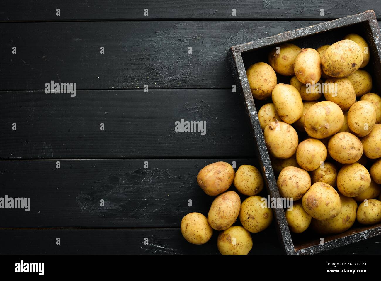 Fresh Potatoes In The Box Organic Food Top View Free Space For Text Stock Photo Alamy
