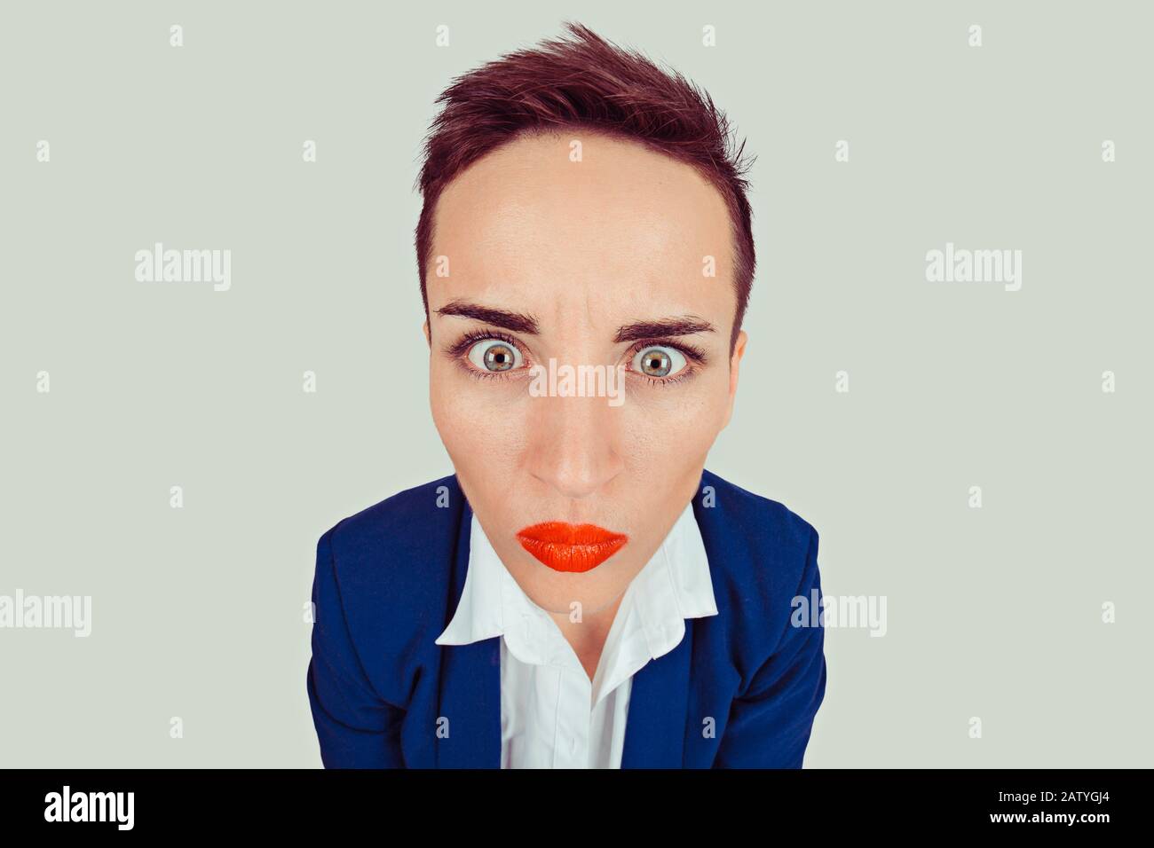 Funny shock. Closeup portrait head shot business woman employee funny