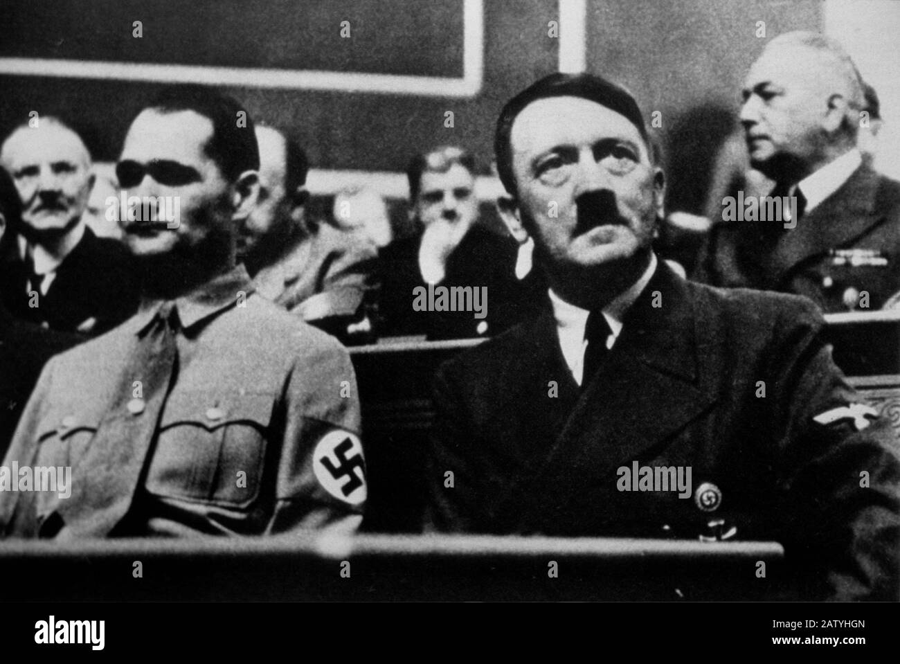 1930 's , GERMANY :  The dictator ADOLF  HITLER  with RUDOLF  HESS ( Alexandria , Egipt 1894 - Spandau Penitentiary , Berlin 1987 ) - NAZI - NAZISM - Stock Photo