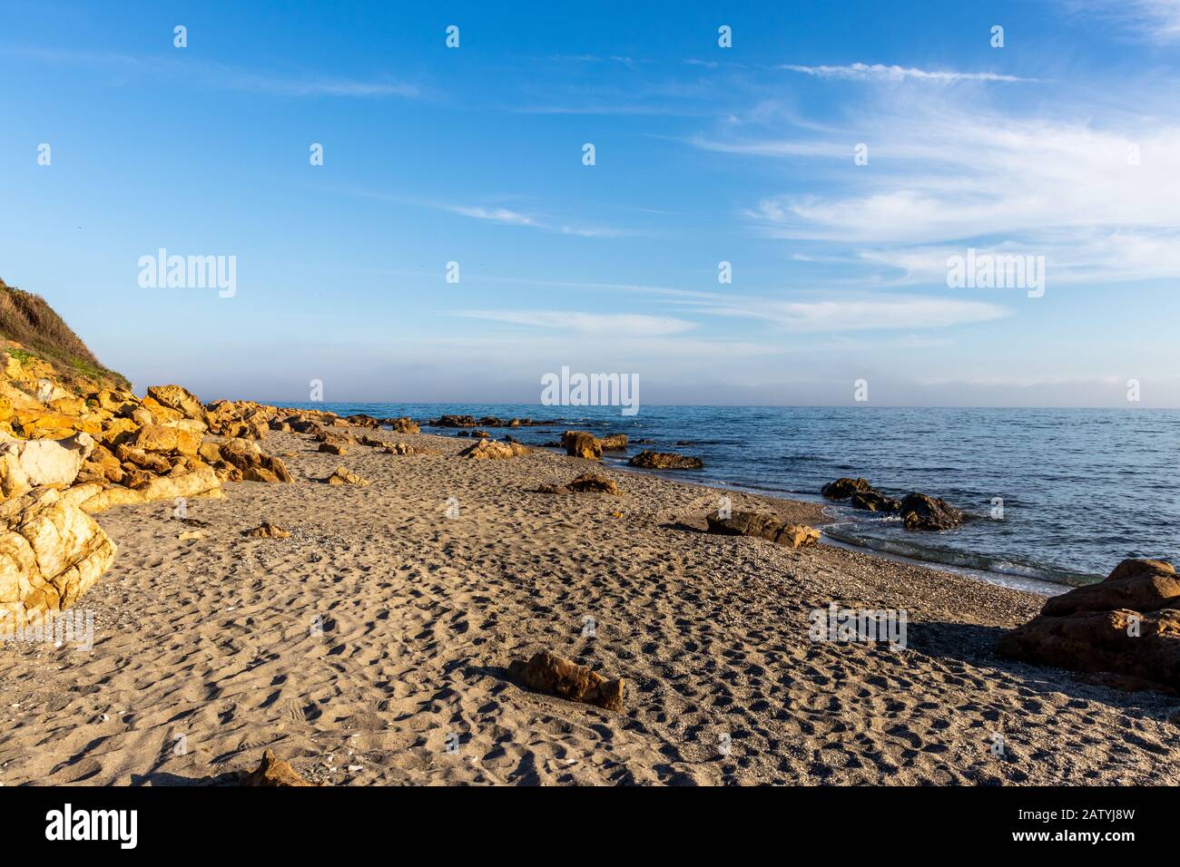 Sandy La Alcaidesa beach near Cadiz in Spanish Andalusia region Stock Photo