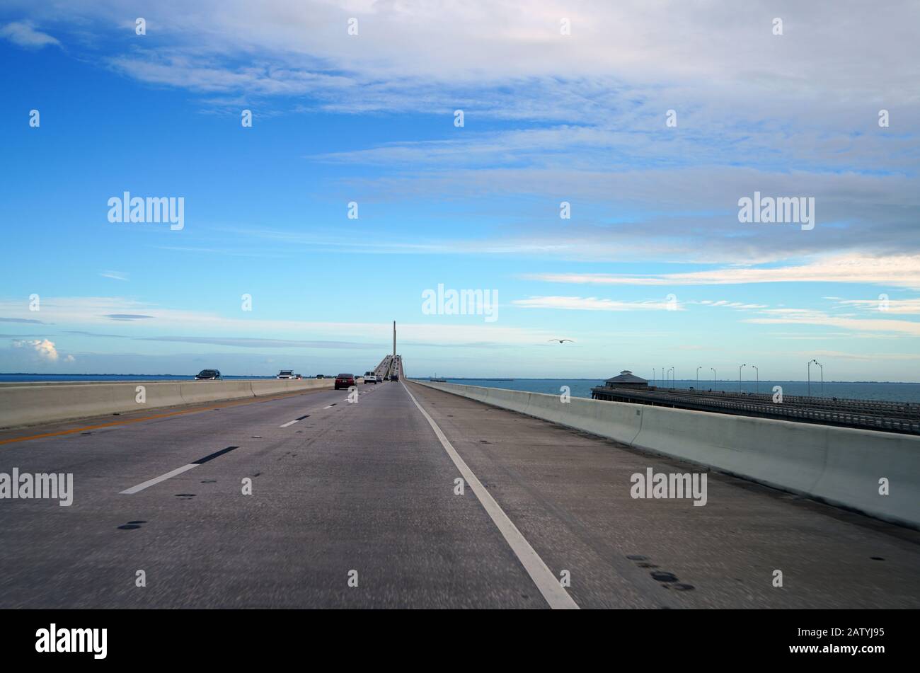 ST PETERSBURG, FL -24 JAN 2020- View of the Bob Graham Sunshine Skyway Bridge over the Tampa Bay in Saint Petersburg, Florida, United States. Stock Photo