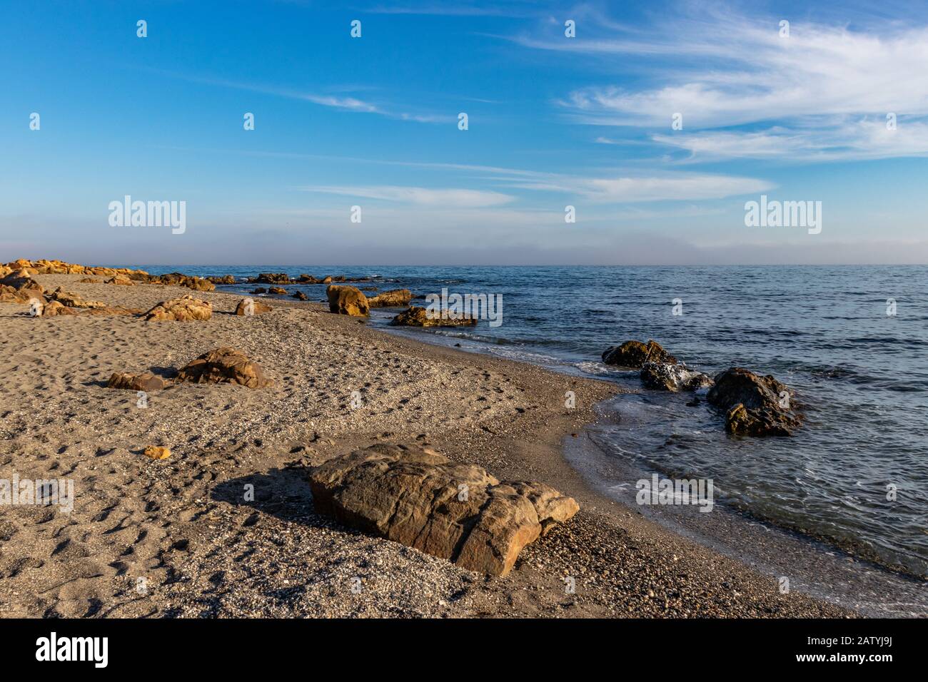 Sandy La Alcaidesa beach near Cadiz in Spanish Andalusia region Stock Photo
