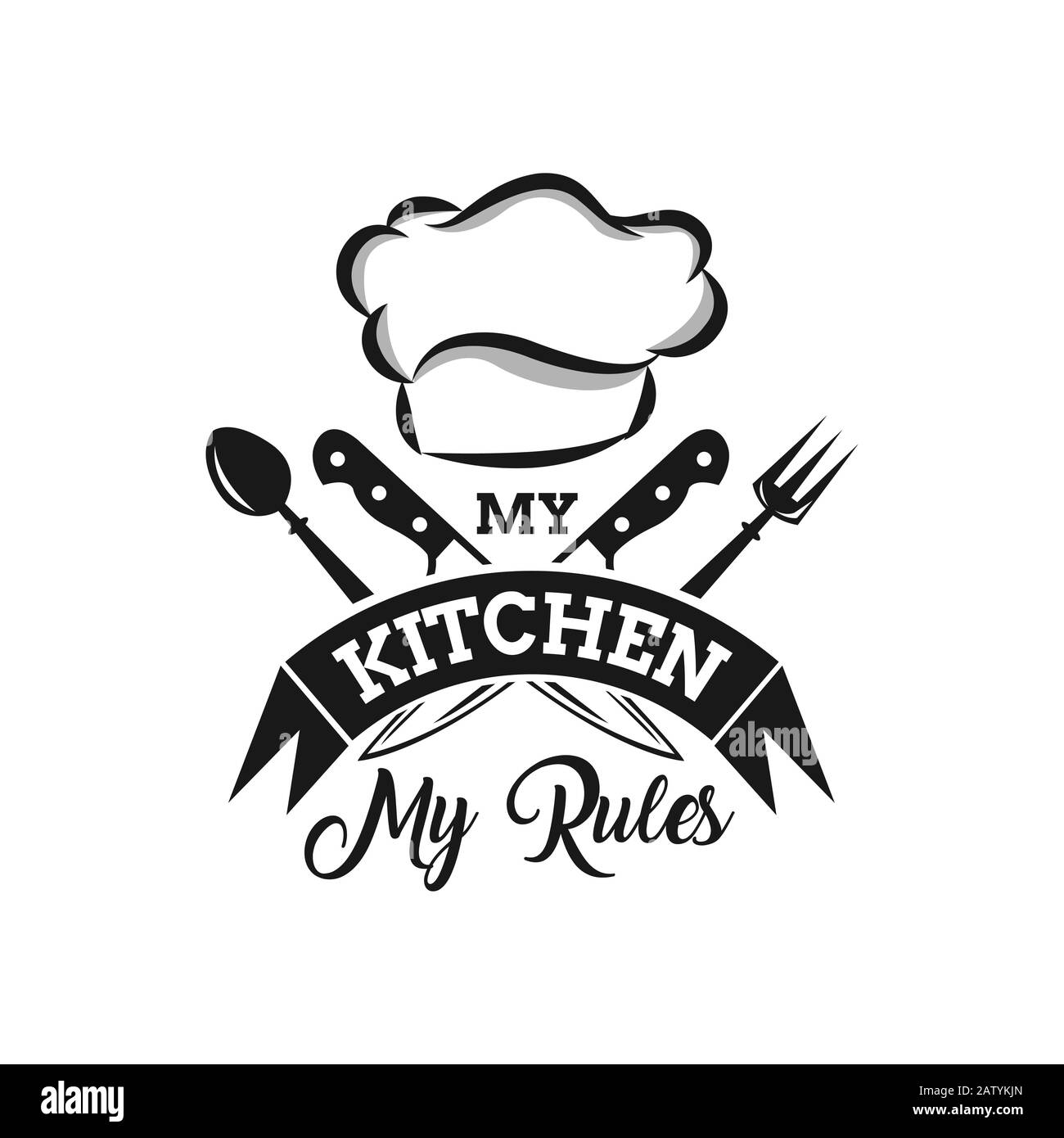 My kitchen my rules. Cooking related lettering poster. Vector vintage illustration Stock Vector