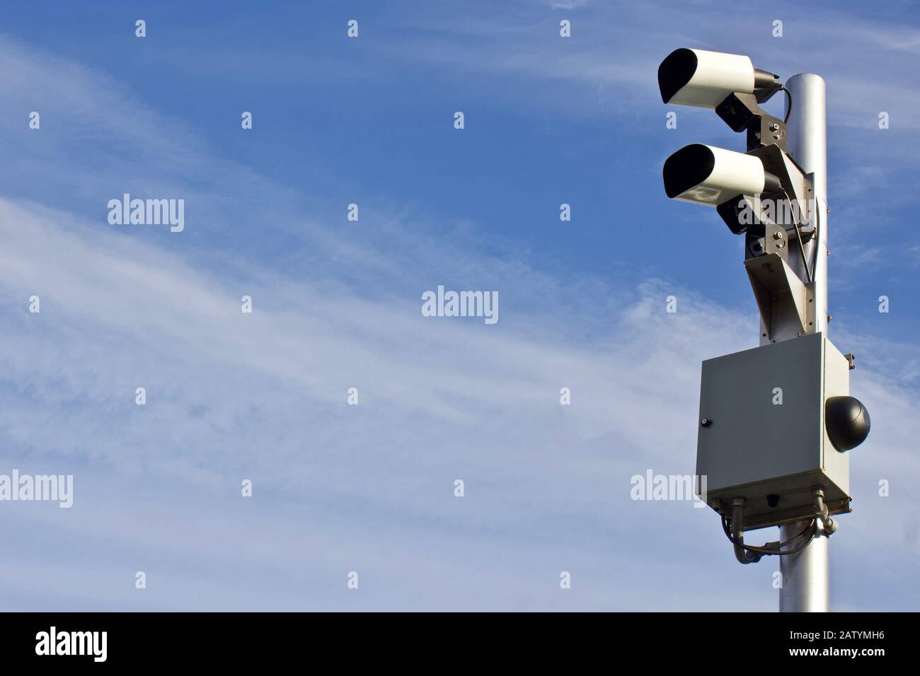 Automated License Plate Readers (ALPRs) automatically capture all license plate numbers that come into view, along with the location, date, and time. Stock Photo