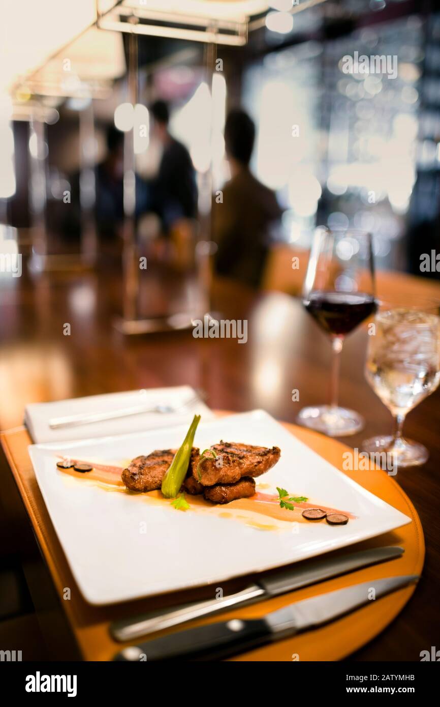 Gourmet beef based dish served at a luxury restaurant Stock Photo Alamy