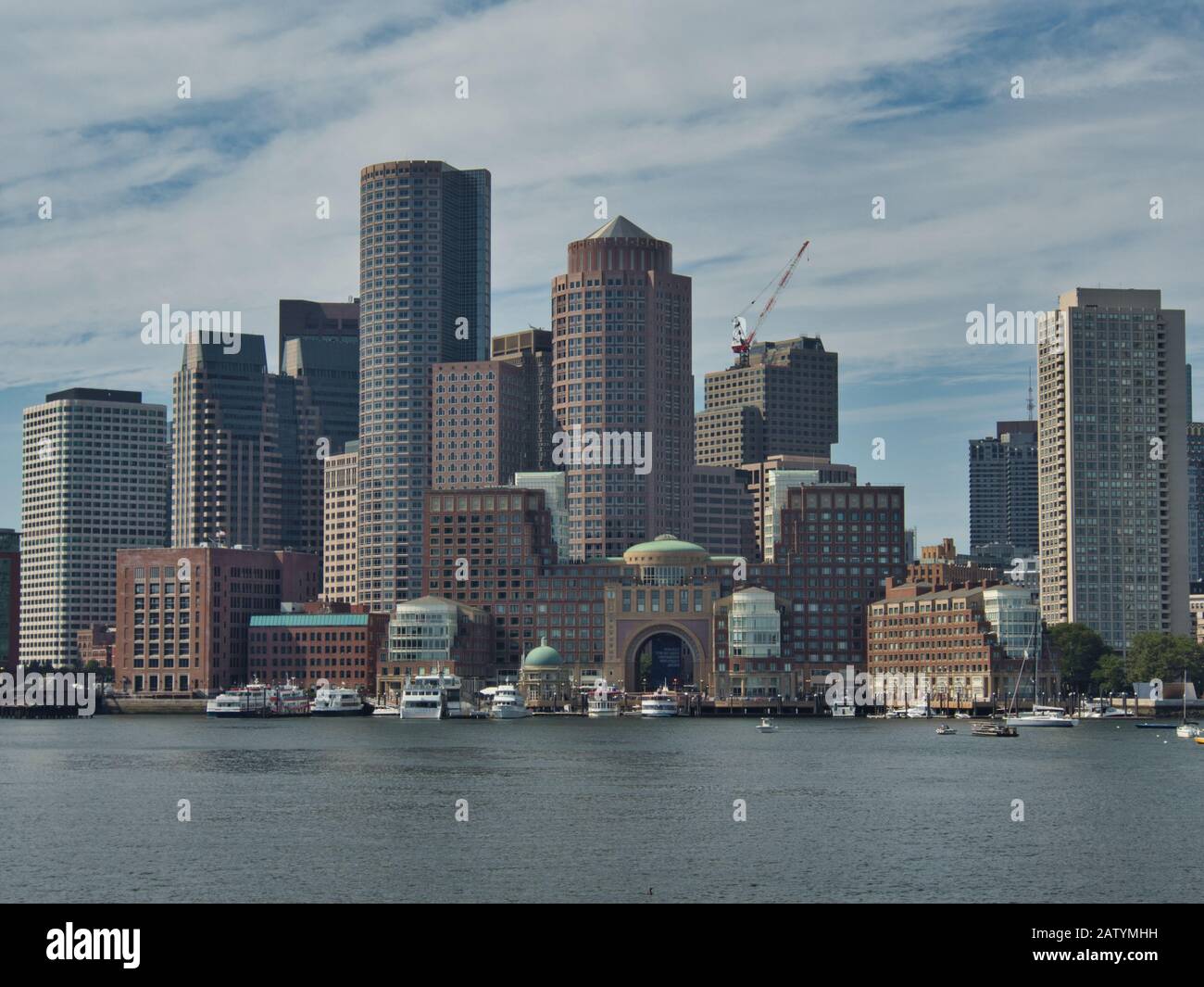 Boston Massachusetts harbor and city skyline over water Stock Photo