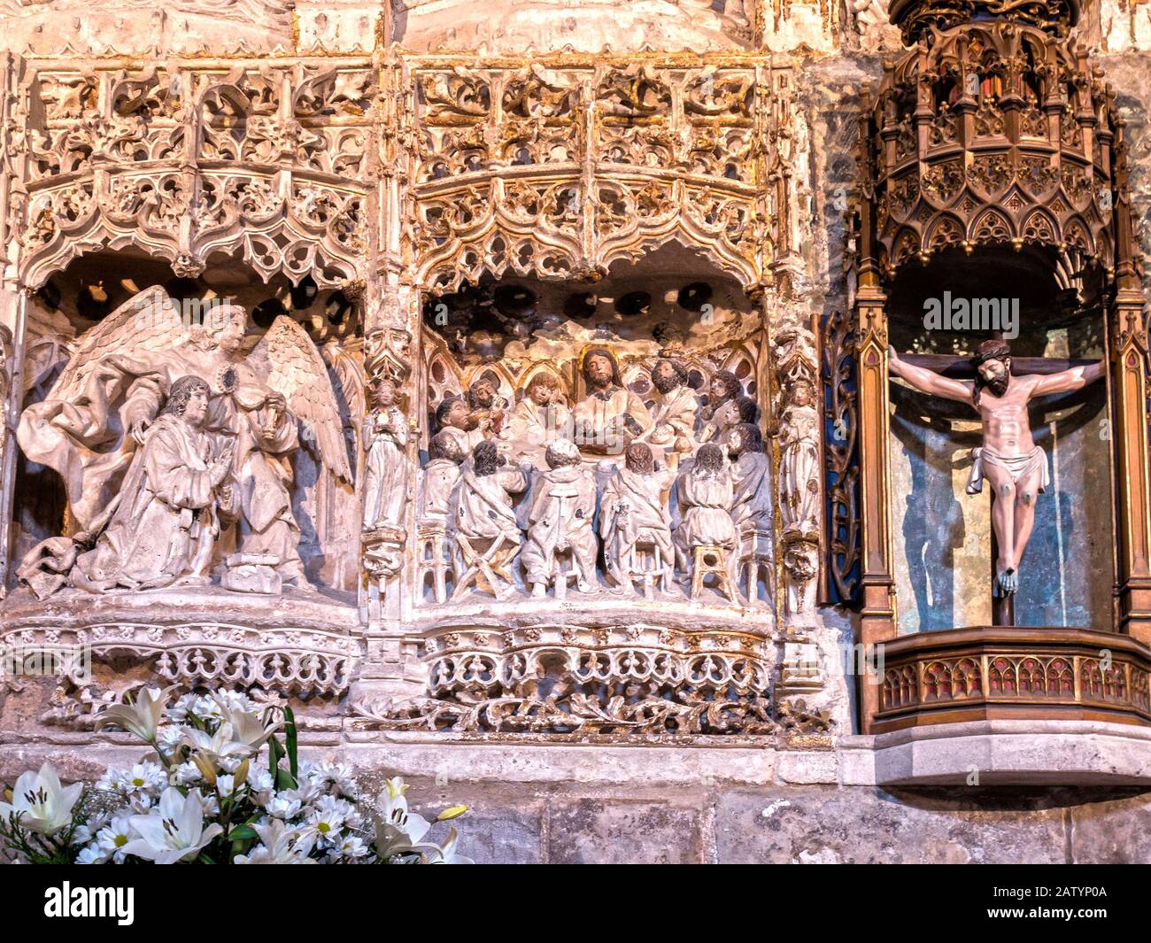 Detalle de la última cena en el retablo mayor de la Iglesia de San Nicolás. Burgos. Castilla León. España Stock Photo