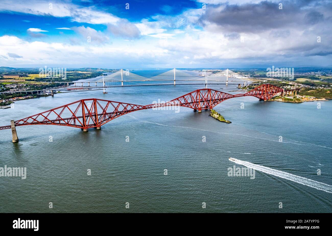 Aerial view of Forth Bridge Stock Photo