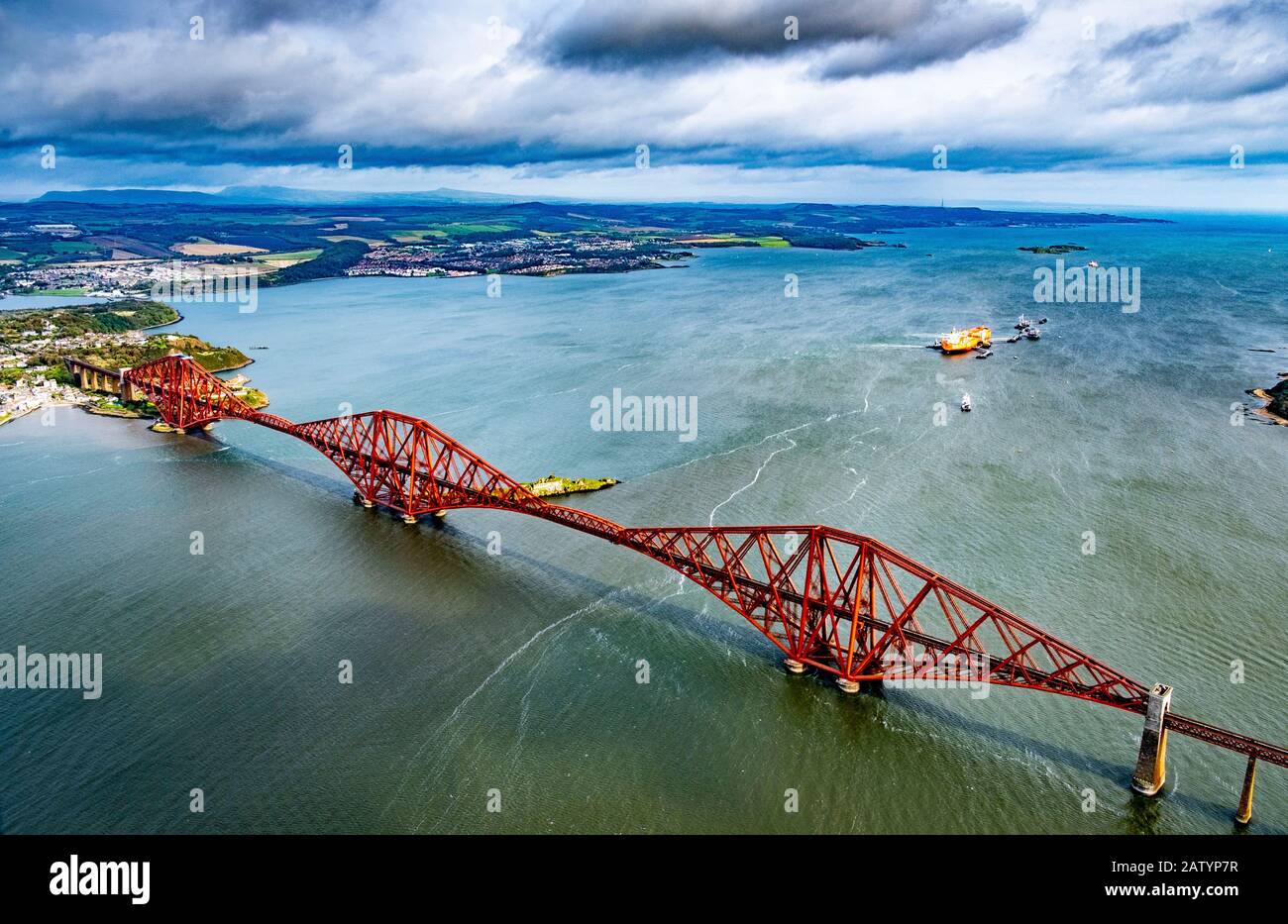 Aerial view of Forth Bridge Stock Photo