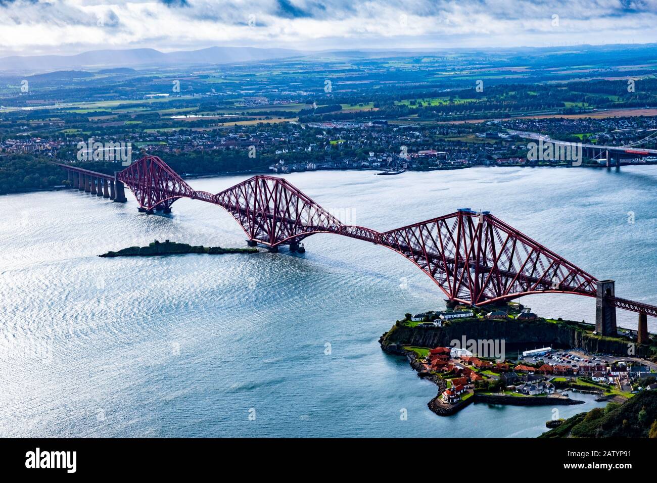 Aerial view of Forth Bridge Stock Photo