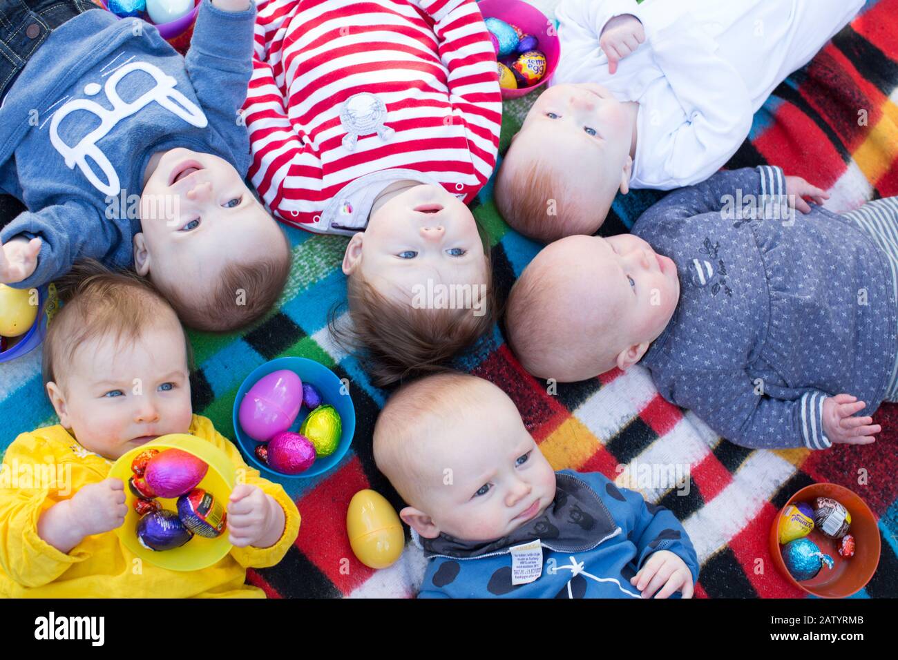 A group of 6 month old babies, U.K Stock Photo