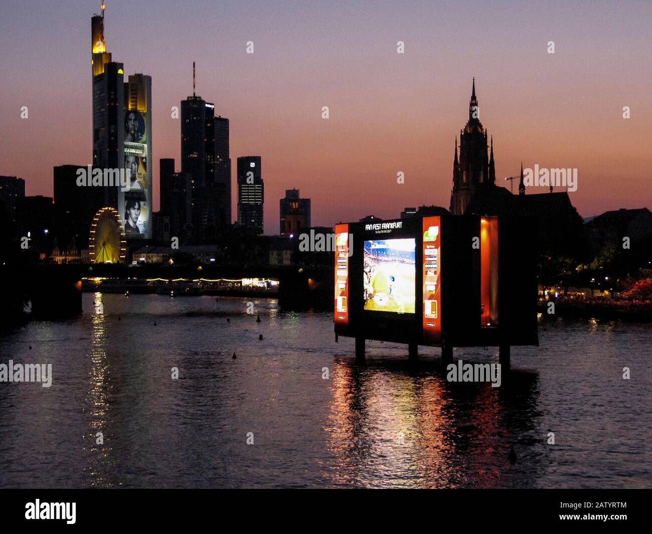 Unique big screen on the river in the Frankfurt fan zone during the 2006  Football World Cup in Germany Stock Photo - Alamy