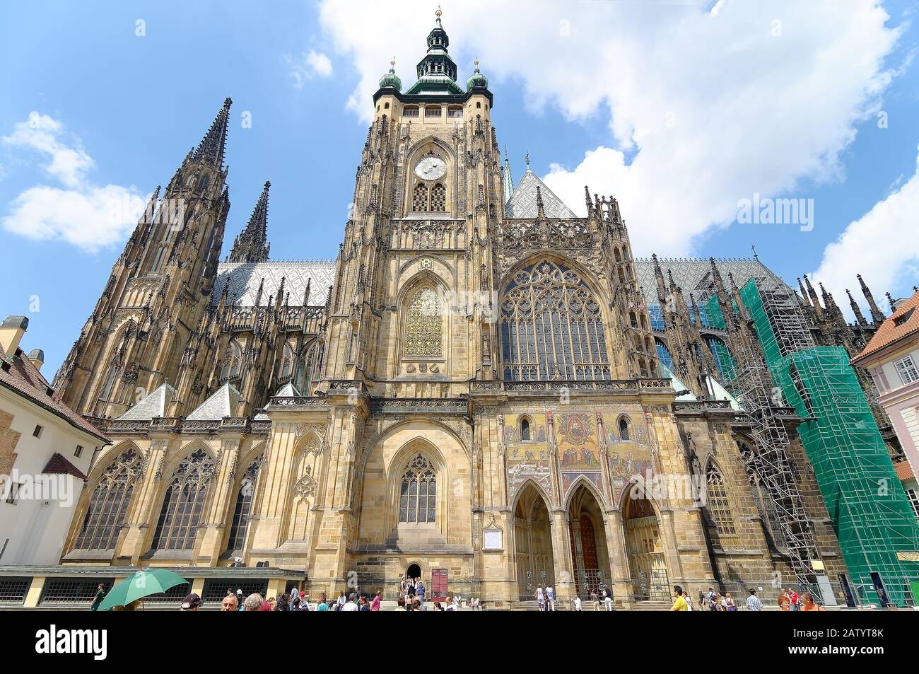 The Metropolitan Cathedral of Saints Vitus, Wenceslaus and Adalbert is a Roman Catholic metropolitan cathedral in Prague, the seat of the Archbishop. Stock Photo