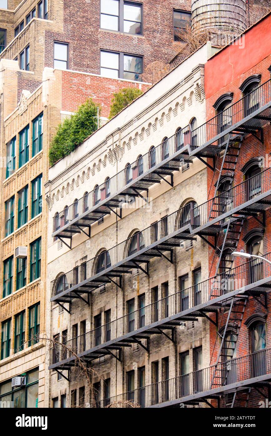 Architecture of New York City apartment Building seen from exterior