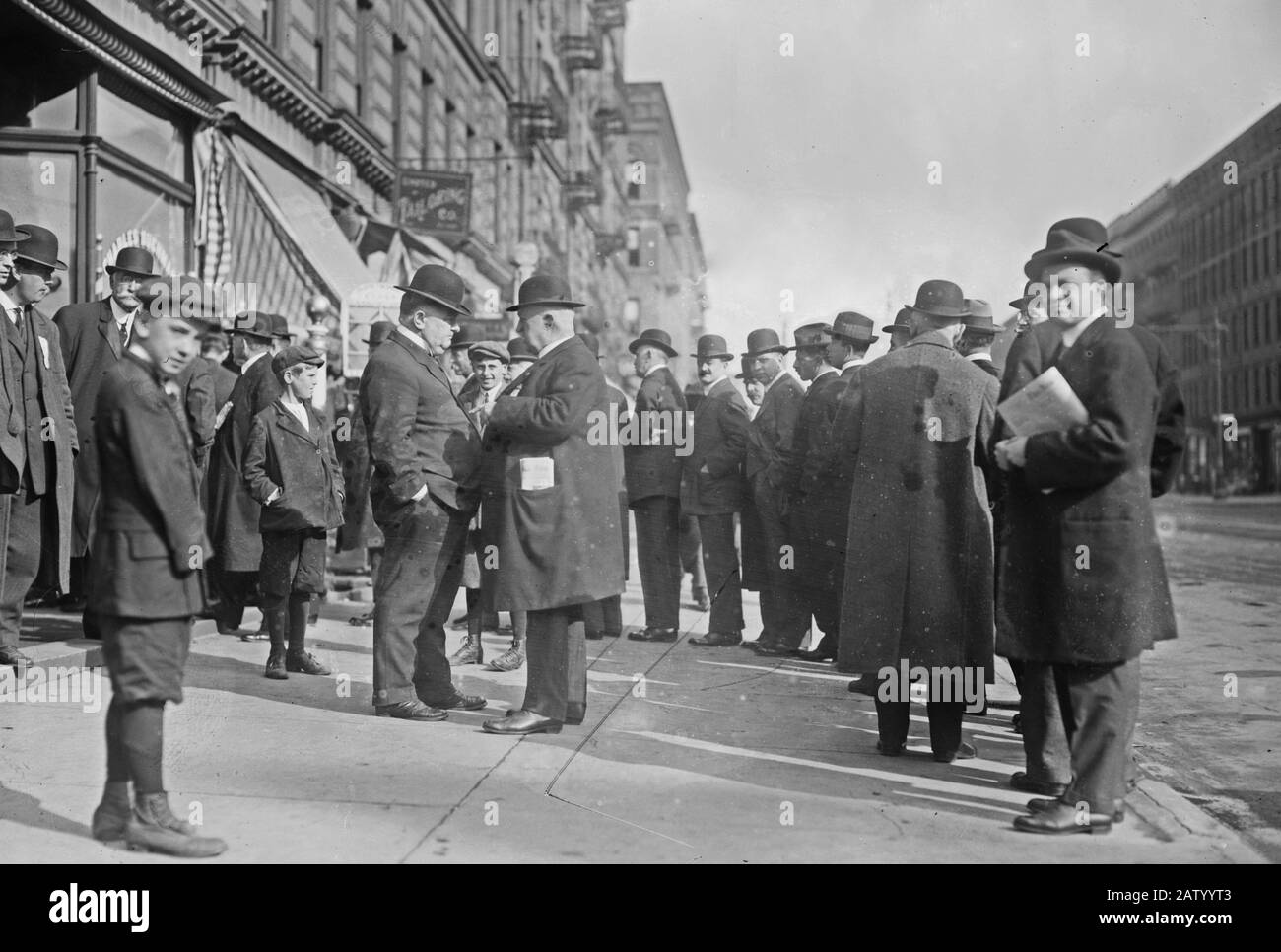 Photo shows election day, November 4, 1913 in New York City when John Purroy Mitchel was elected (on a fusion ticket) to succeed Acting Mayor Ardolph Loges Kline. Stock Photo
