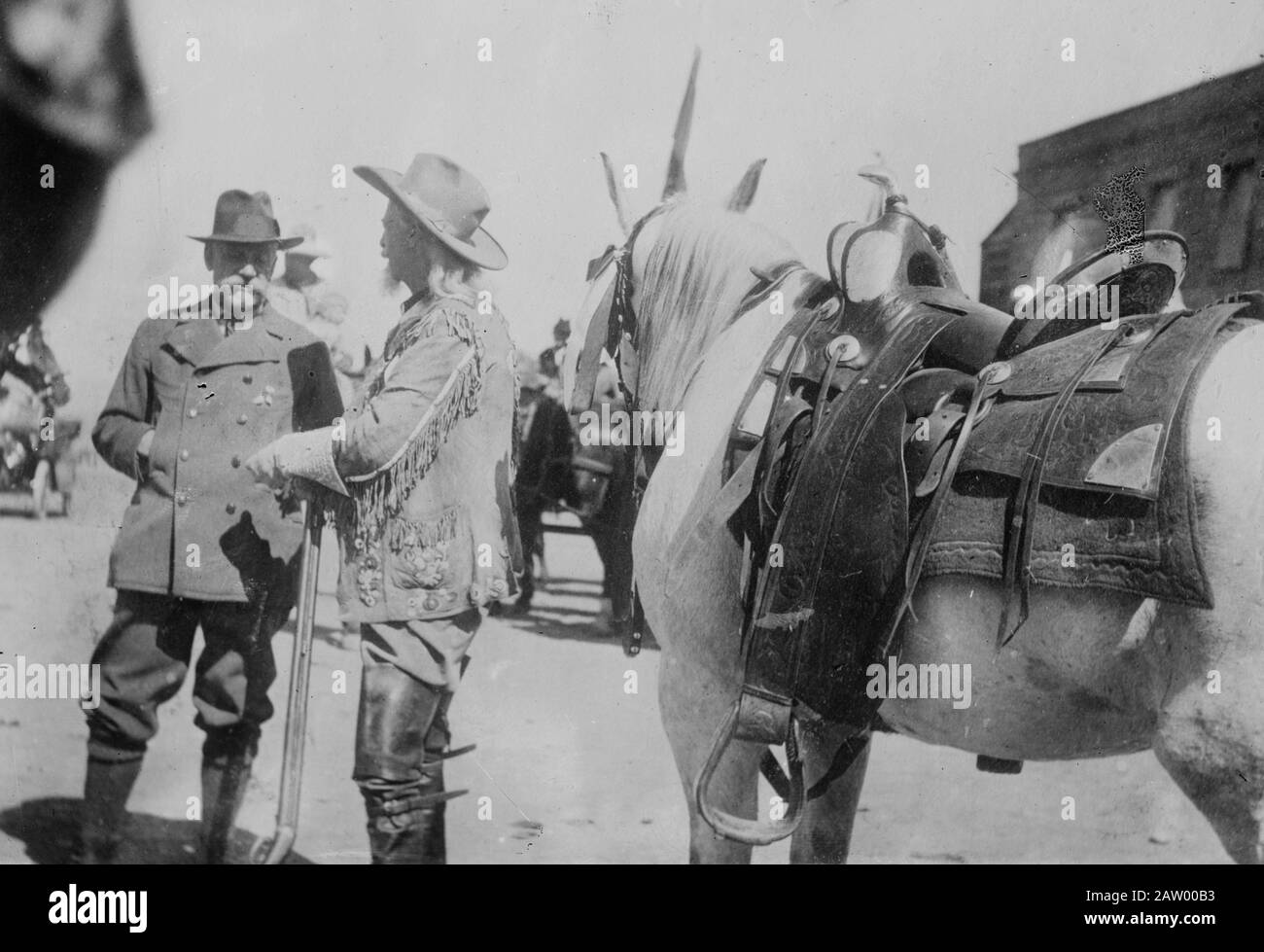 Photo shows Albert I, Prince of Monaco (1848-1922) with William 'Buffalo Bill' Cody (1846-1917) during their 1913 hunting trip near Cody, Wyoming. Stock Photo