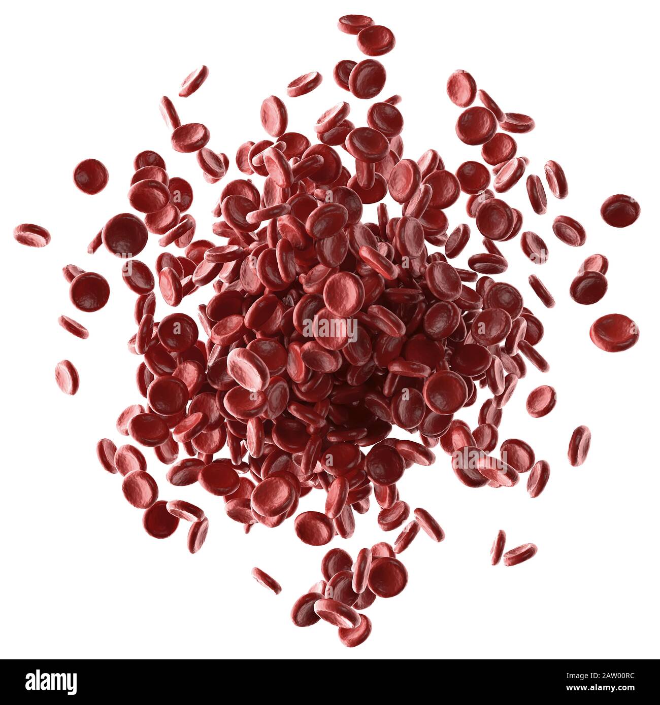 Red blood cells spilling out on white background. 3D illustration, conceptual image. Clipping path included. Stock Photo