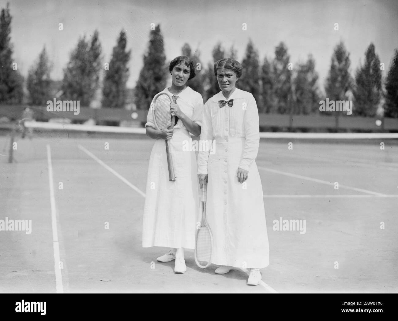 Tennis champions Clare Cassell and Mrs. Marshall McLean at the Montclair Athletic Club women's singles tournament in Montclair, N.J. Stock Photo