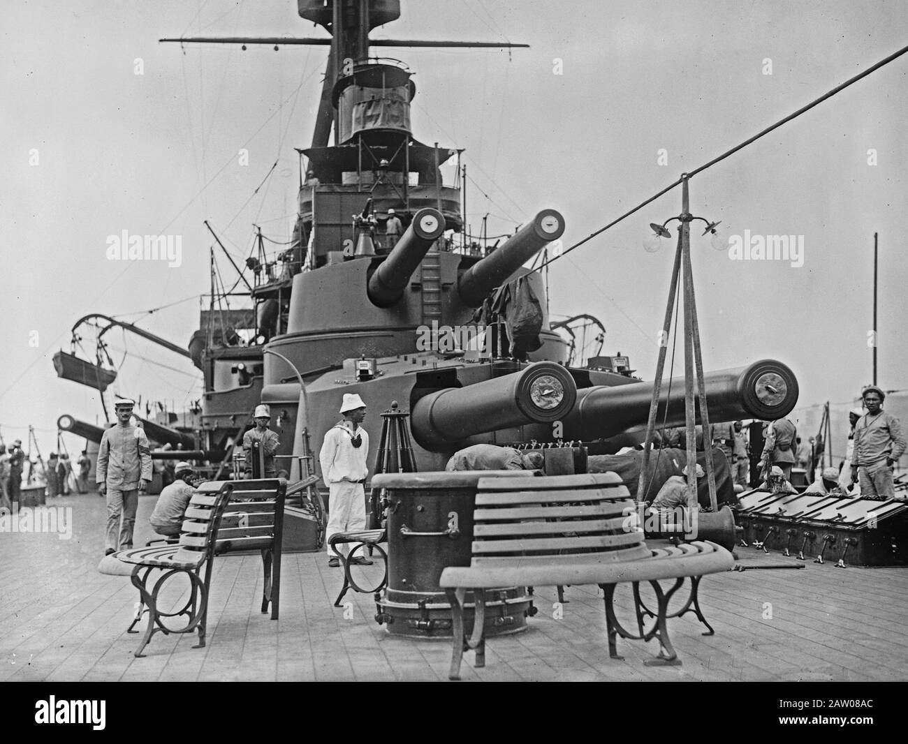 Deck scene on the Brazilian battleship Minas Geraes (Minas Gerais) ca. 1910-1915 Stock Photo