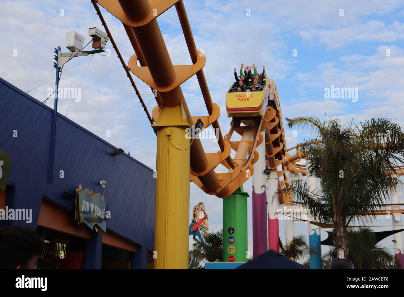 The famous roller coaster ride on santa monica pier in the heart of los angeles, the pier is placed in the famous beach Stock Photo