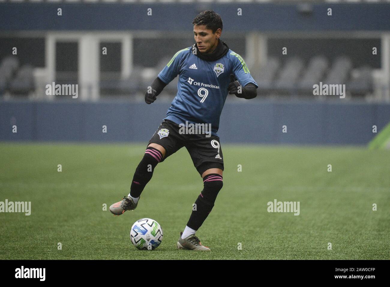 Seattle, Washington, USA. 5th Feb, 2020. The Seattle Sounder Raul Ruidiaz (9) in action as the Sacramento Republic FC visits the Seattle Sounders in a friendly preseason match at Century Link Field in Seattle, WA. Credit: Jeff Halstead/ZUMA Wire/Alamy Live News Stock Photo