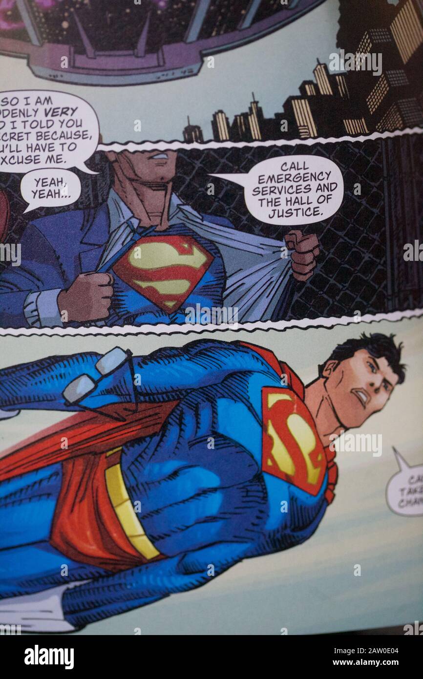 Clark Kent reveals he is superman, comic book detail Stock Photo