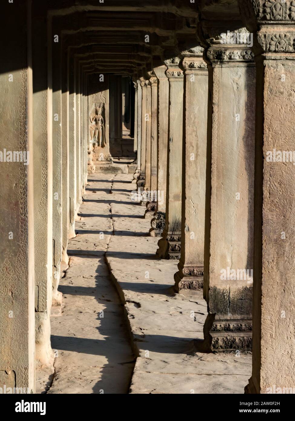 Columns along Angkor Wat in Cambodia Stock Photo