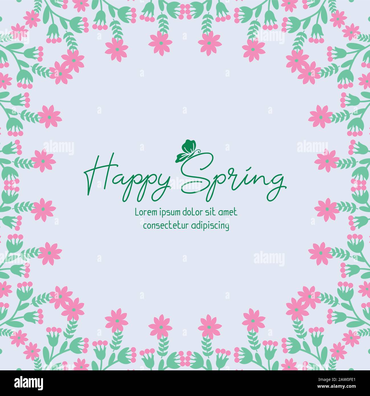 Unique Shape of happy spring greeting card, with cute leaf and flower ...
