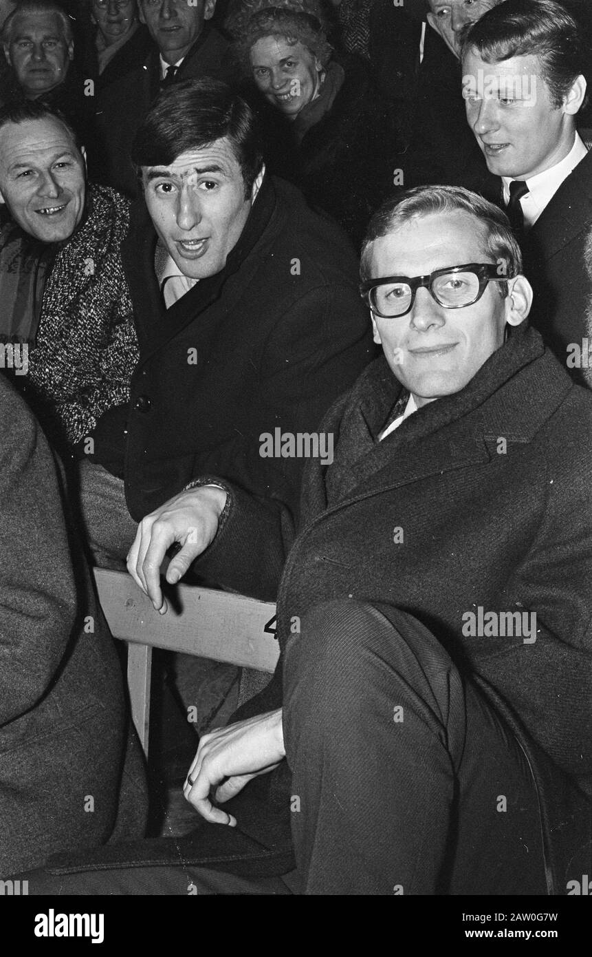 Netherlands against Russia 3-1 in Rotterdam. Swart (left) and Nuninga on stand Date: November 29, 1967 Location: Rotterdam, South Holland Keywords: sports, bleachers, soccer Stock Photo