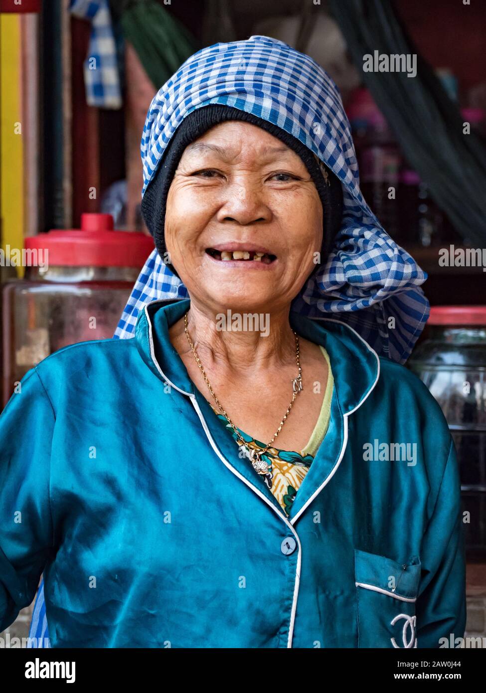A woman living along the Mekong River in Vietnam Stock Photo