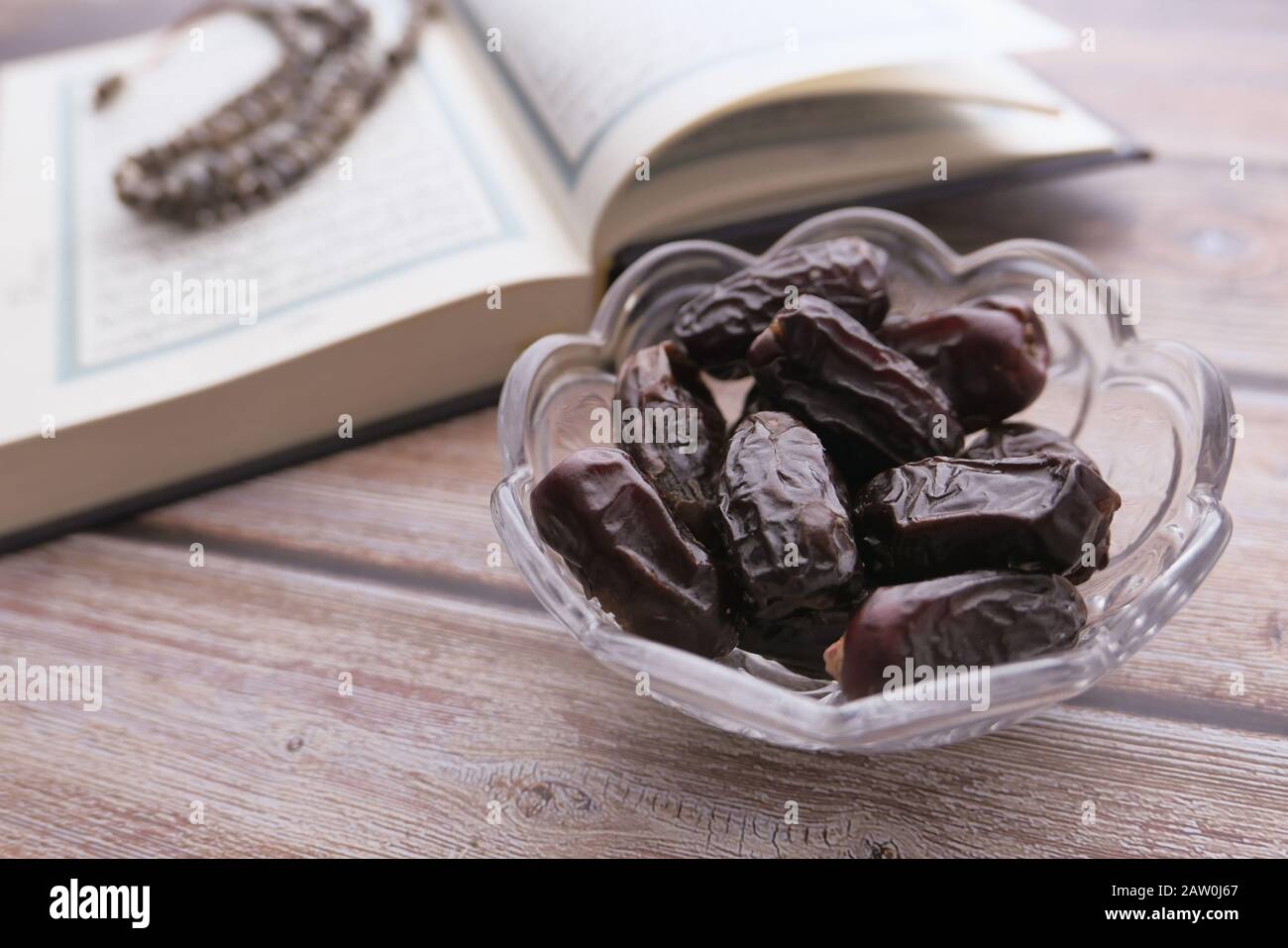 Closeup of date fruit in a bowl, ramadan concept. Stock Photo