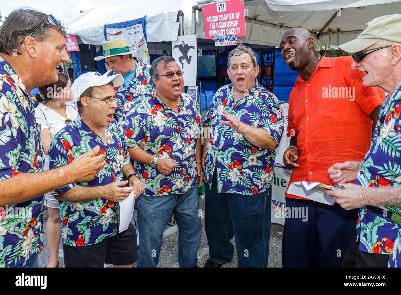 Miami Florida,Adrienne Arsht Center for the Performing Arts,Fall for the Arts Festival,booth,stand,exhibitor,barbershop quartet,a cappella,vocal group Stock Photo