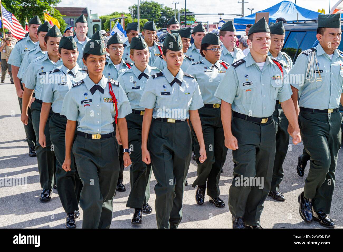 Miami Florida,Arts in the Street,Independence of Central America & Mexico Cultural Integration Day,Hispanic parade,ROTC,student teen,teens teenager te Stock Photo