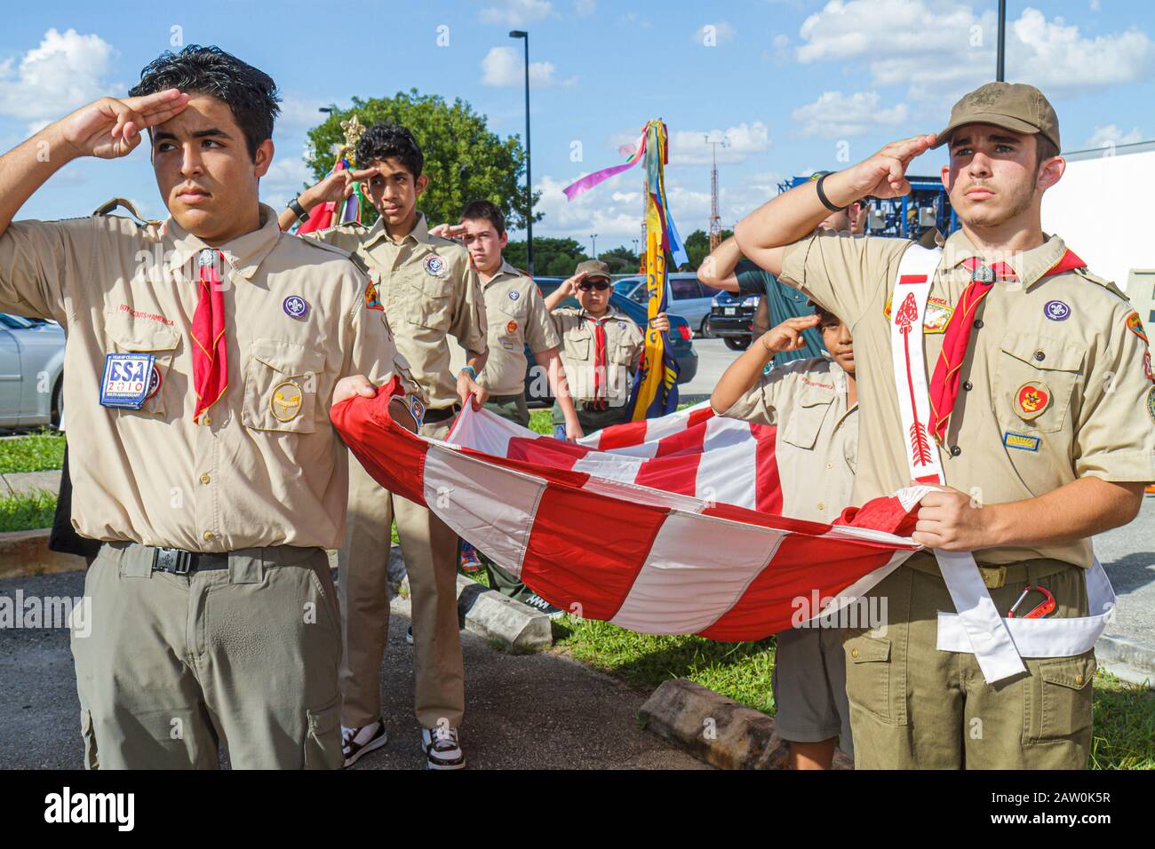 Miami Florida,Arts in the Street,Independence of Central America & Mexico Cultural Integration Day,Hispanic Boy Scout,boy,teen teens teenager teenager Stock Photo