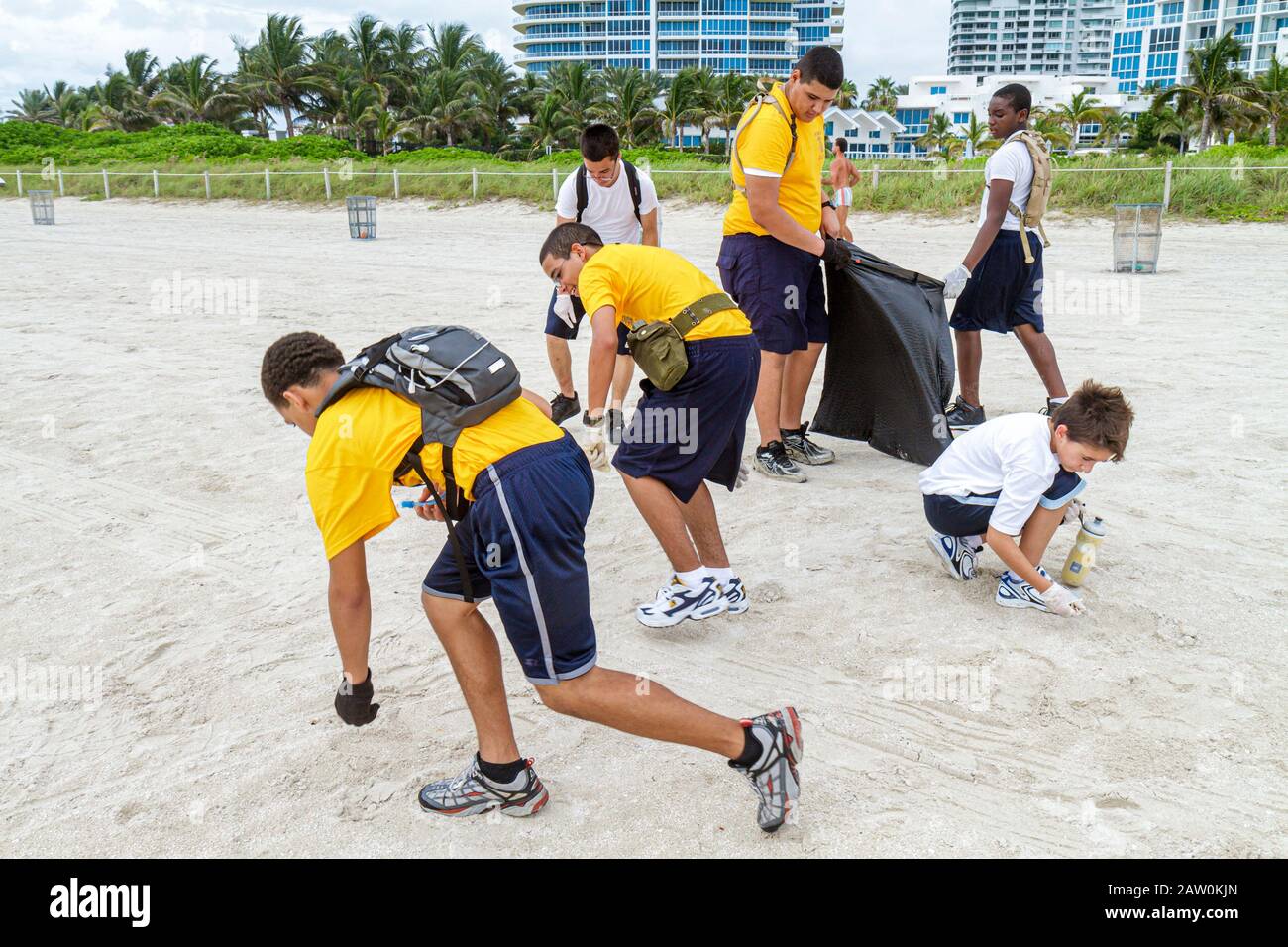 Miami Beach Florida,Coastal Cleanup Day,volunteer volunteers volunteering work worker workers,teamwork working together serving help lending,helping l Stock Photo