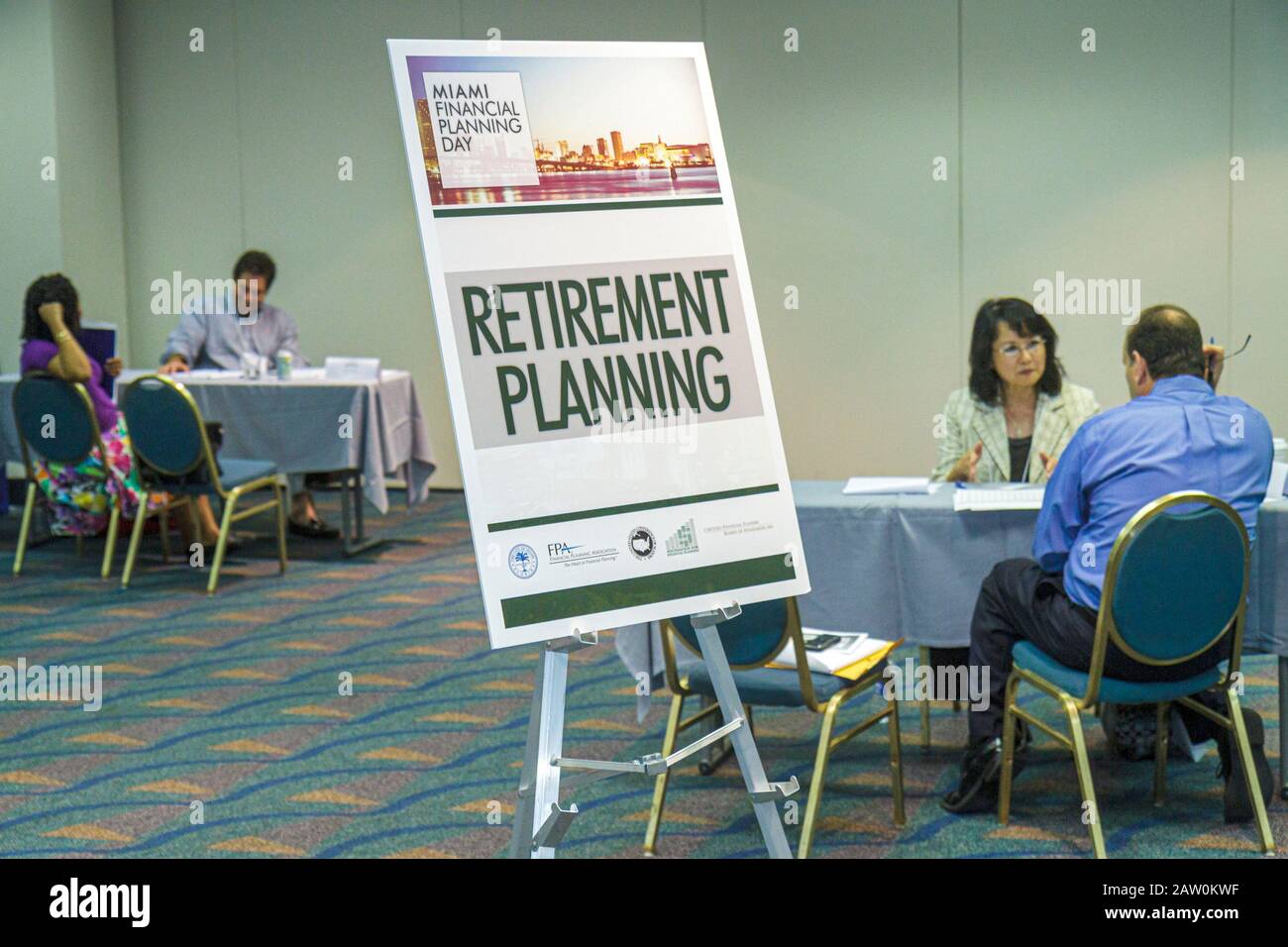 Miami Florida,James L. Knight Convention Center,Miami Financial Planning Day,free advice,guidanceal planners,sign,logo,retirement planning,Asian Asian Stock Photo