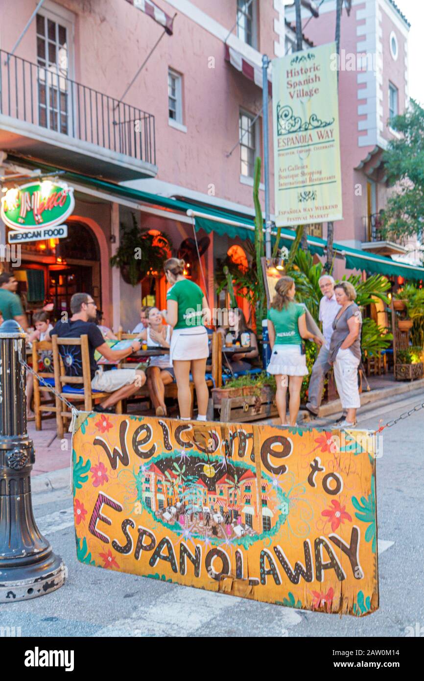 Miami Beach Florida,Espanola Way,welcome sign,entrance,front,FL101031011 Stock Photo