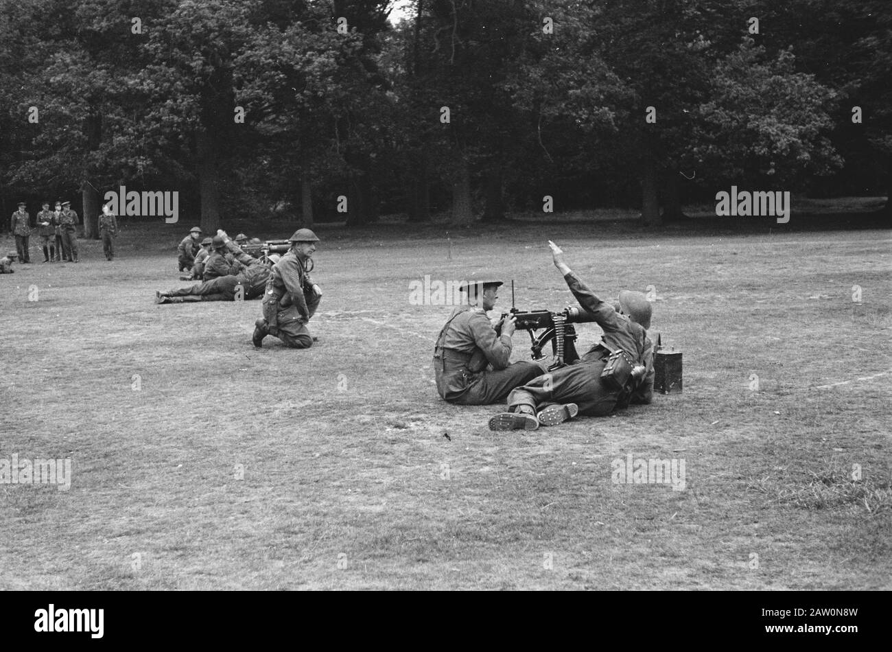 Netherlands Brigade maneuvers. Firing heavy machine guns on the range