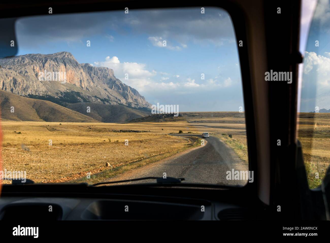 Journey through the centre of Turkey, look by the window of a car, Taurus mountains Stock Photo