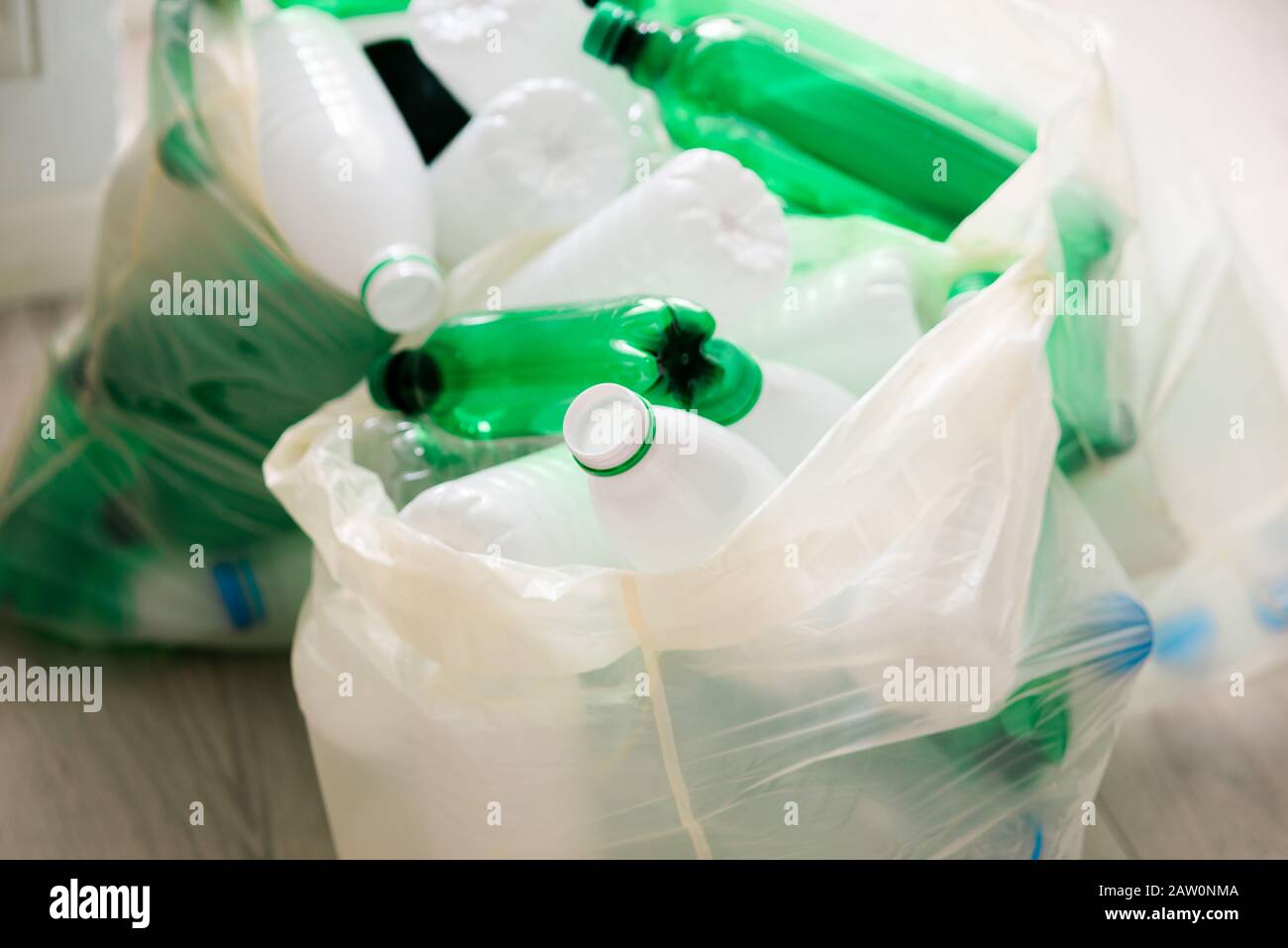 Used Plastic bottles in close up ,selective focus Stock Photo