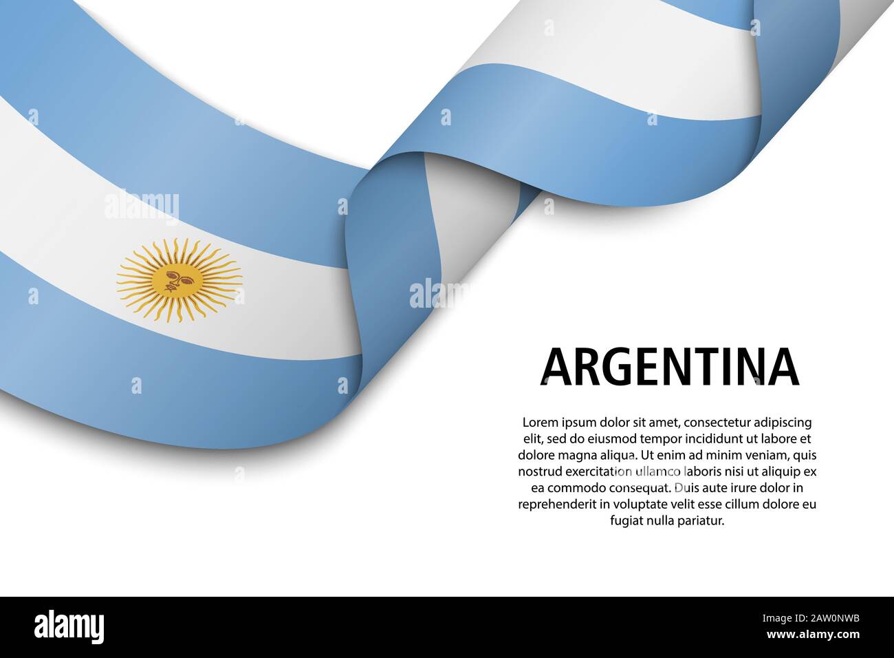 Waving ribbon or banner with flag of Argentina. Template for independence day poster design