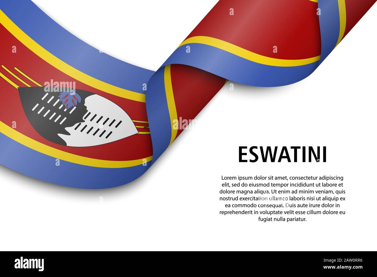 Waving ribbon or banner with flag of Eswatini. Template for ...