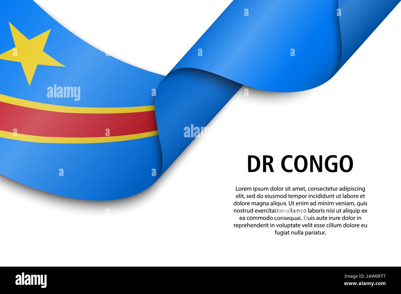 Waving ribbon or banner with flag of DR Congo. Template for ...