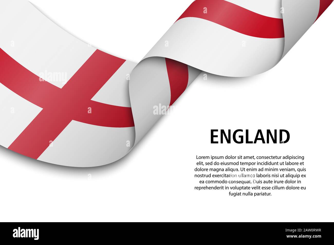 Waving ribbon or banner with flag of England. Template for independence