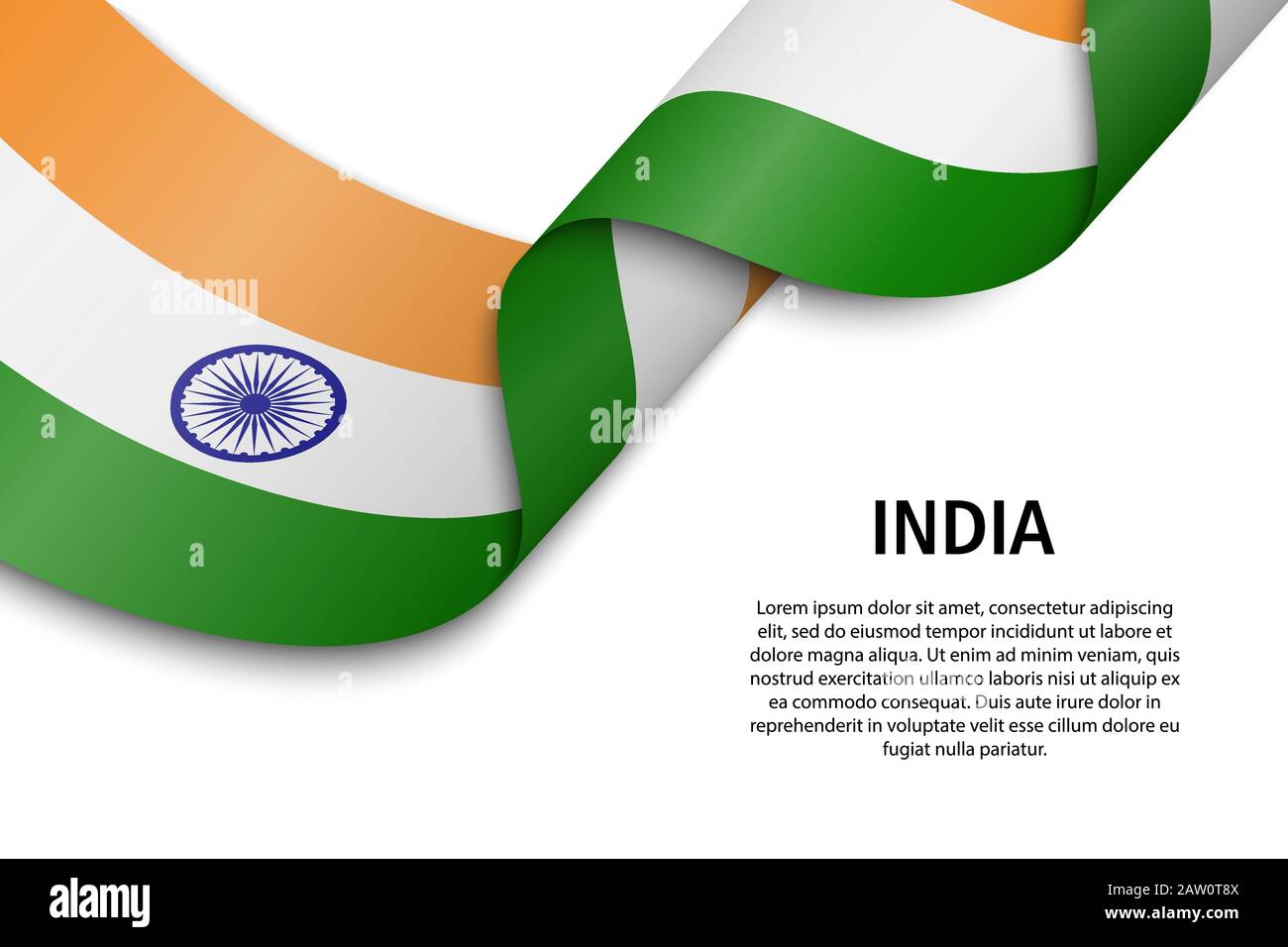 Waving ribbon or banner with flag of India. Template for independence ...