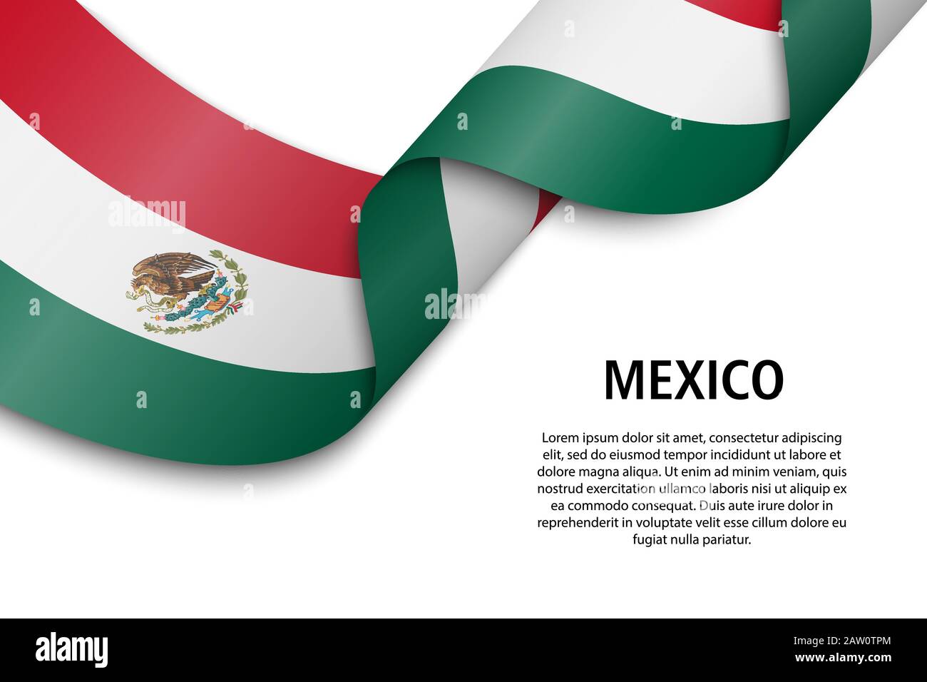 Waving ribbon or banner with flag of Mexico. Template for independence day poster design Stock Vector
