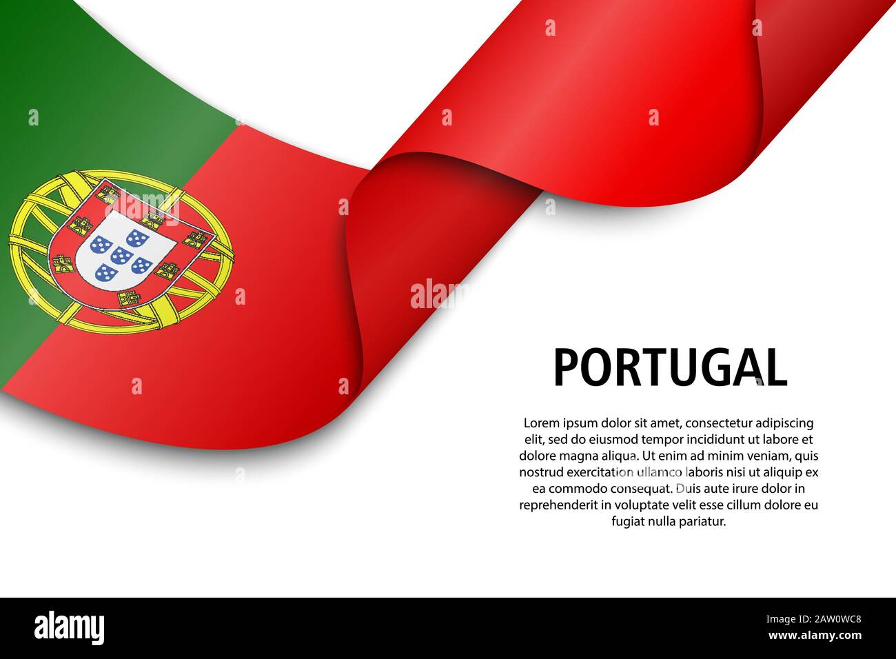 portugal world football tournament 2022 vector wavy flag pinned to